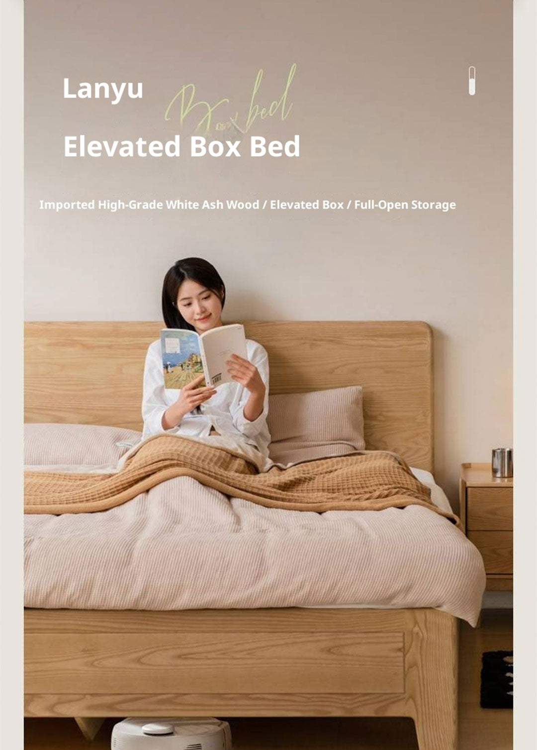 Ash, Oak Solid Wood Modern Minimalist High Box Bed