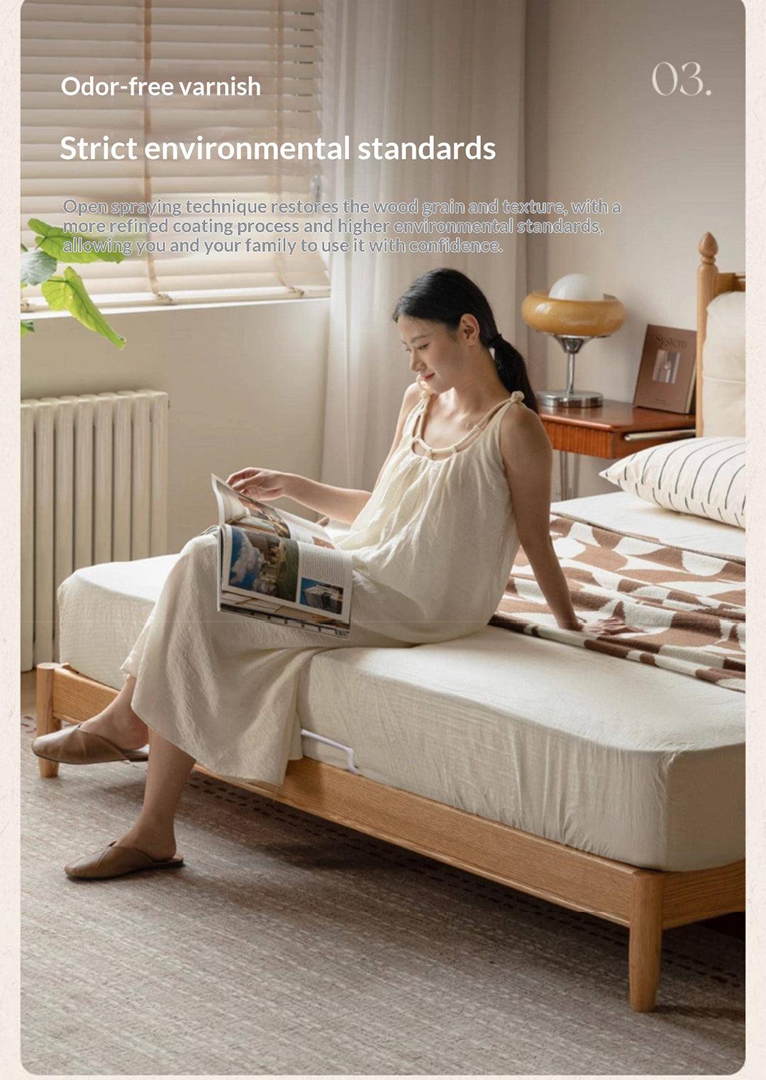 Oak Solid Wood Bed — Modern Minimalist with Genuine Leather and Soft Headboard