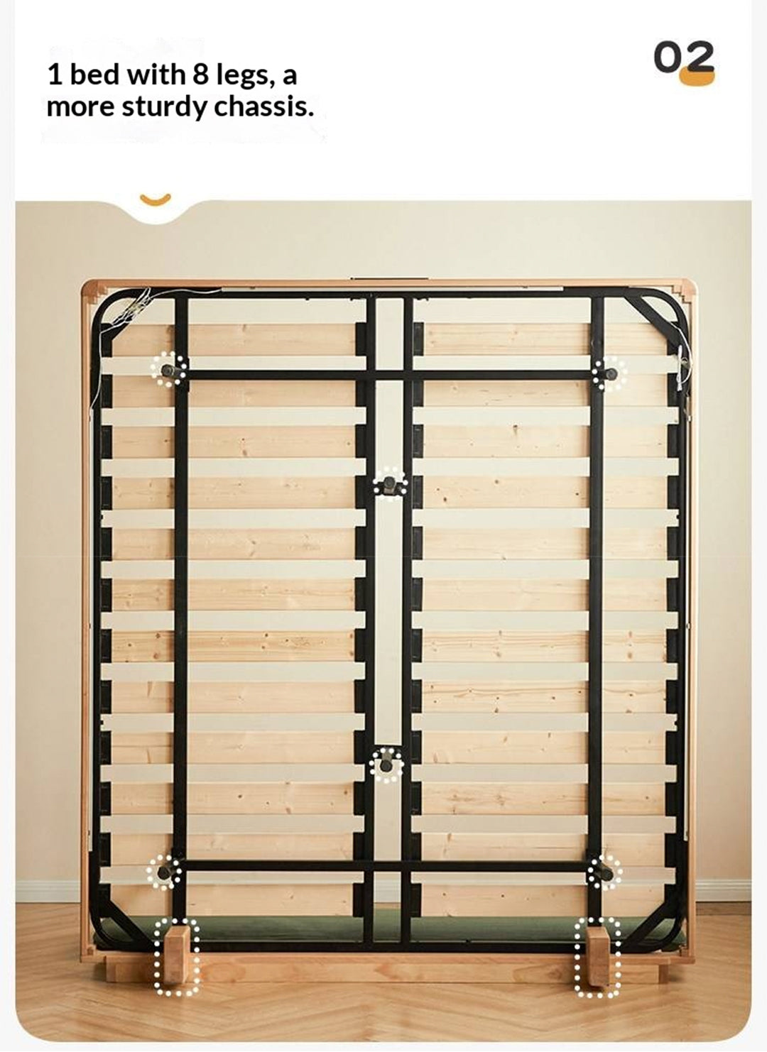 Beech Solid Wood Upholstered Bed — Retro Style with Floating Design, Luminous Light, Luxury Finish