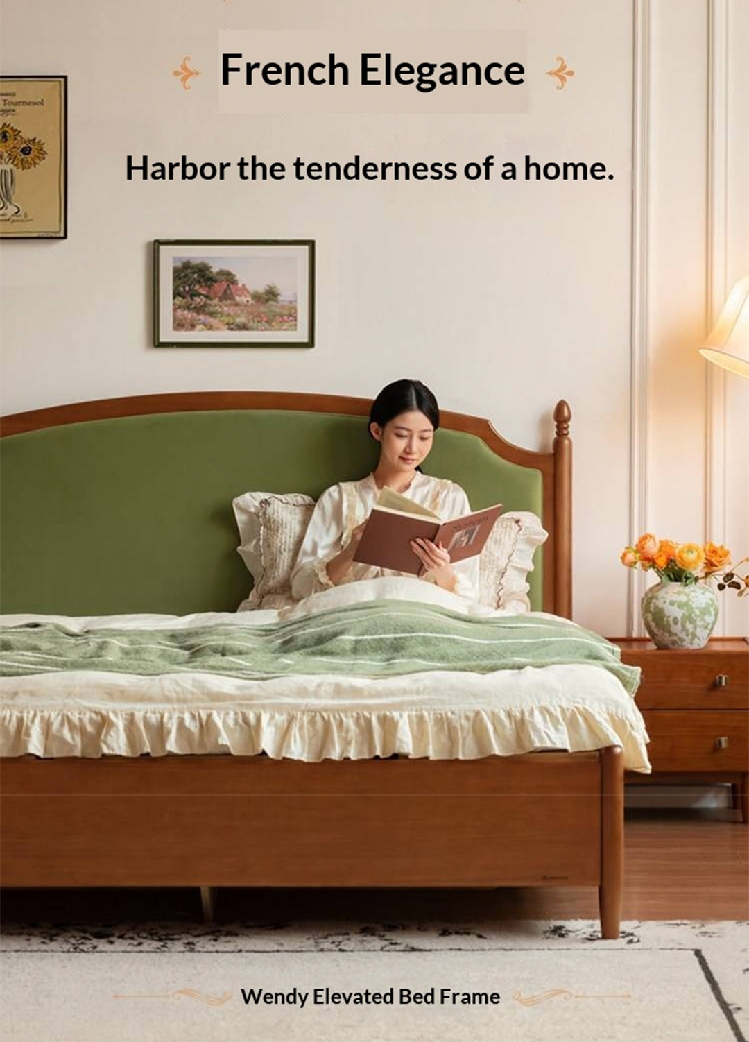 Poplar Solid Wood Box Bed — French Retro Style with Soft Backrest and Mid-Fashion Design