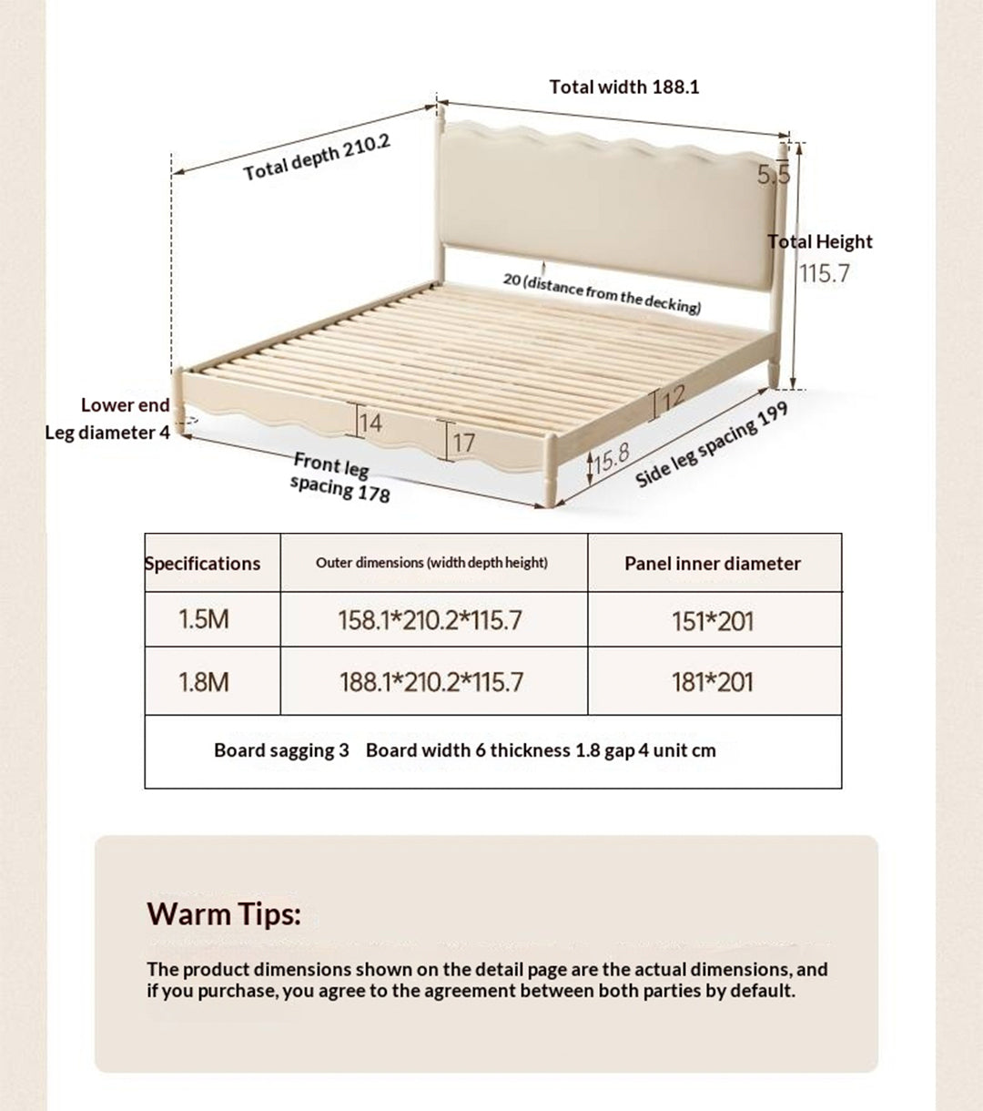 Rubberwood Solid Wood Upholstered Bed Retro Style White Bed