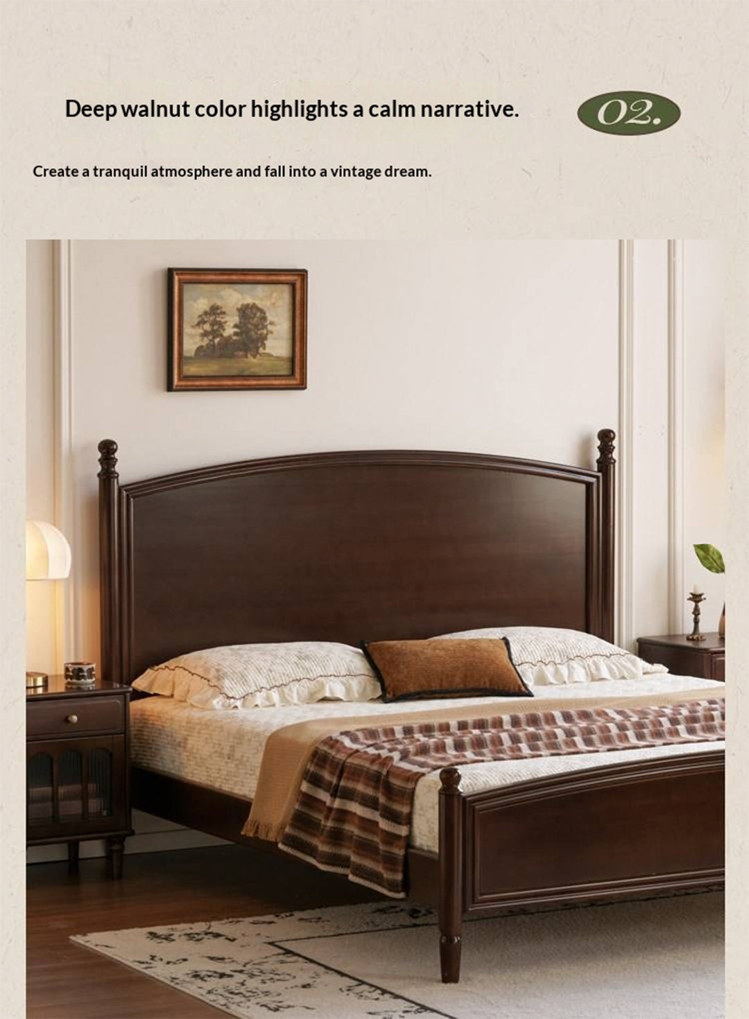 Poplar Solid Wood Bed — American Retro Style