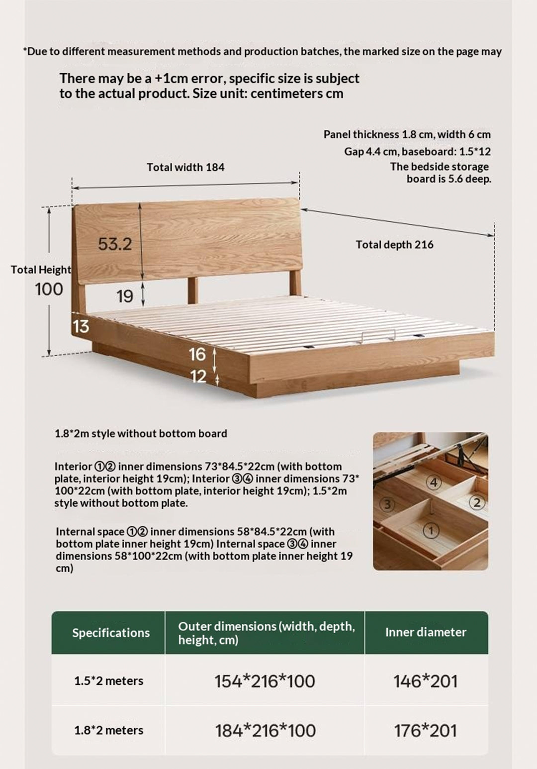 Oak Solid Wood Bed — Modern Minimalist Slab Box Design