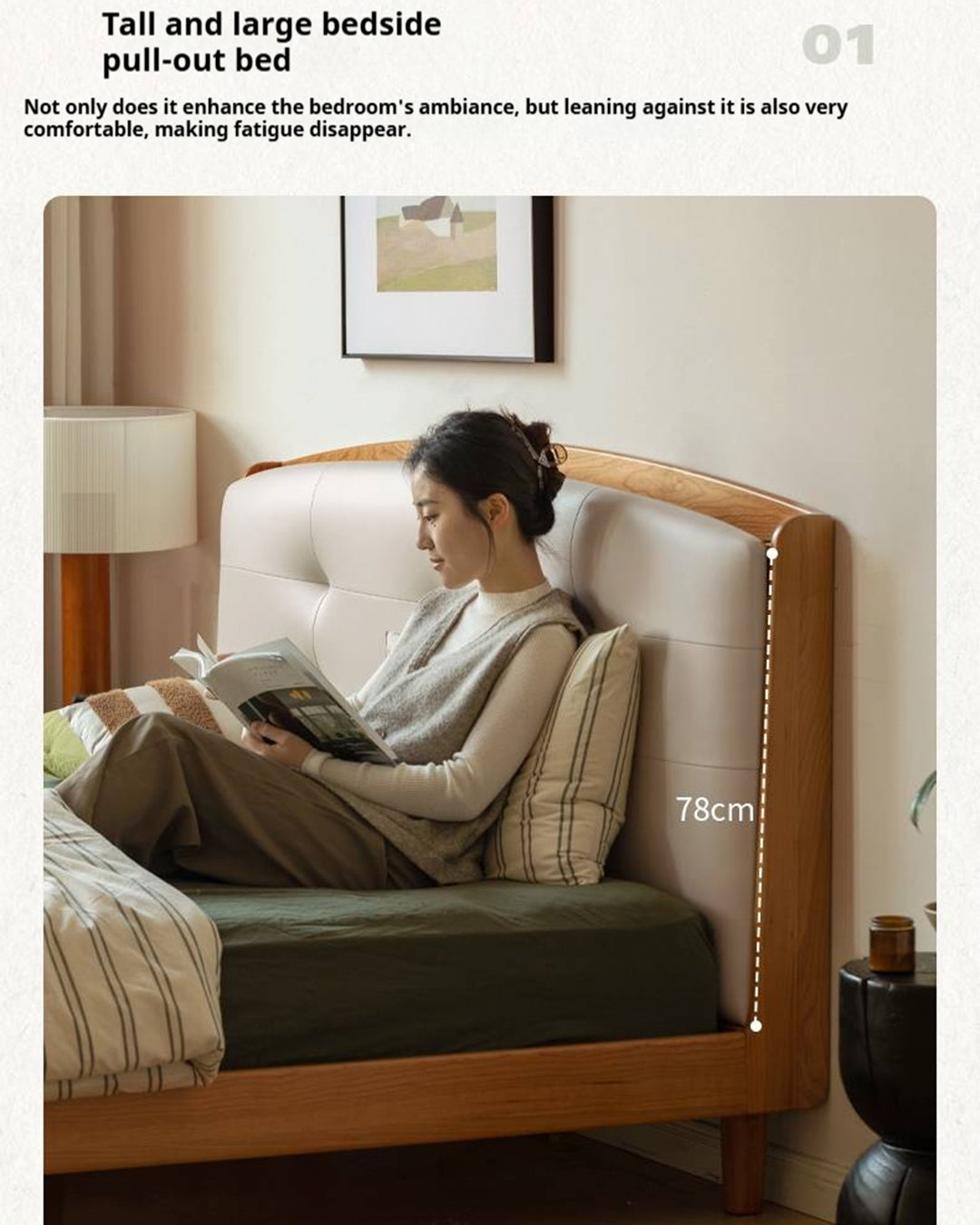 Cherry, Pine, Beech Solid Wood Bed Retro Vintage