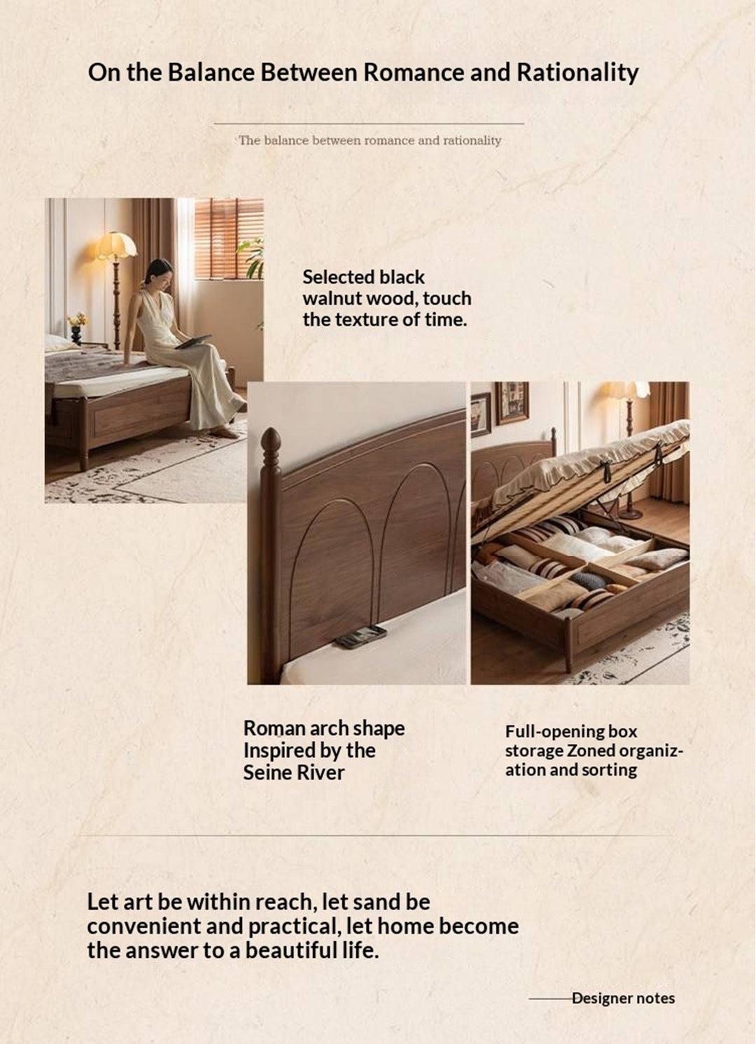Black Walnut Solid Wood Box Bed — French Retro Style