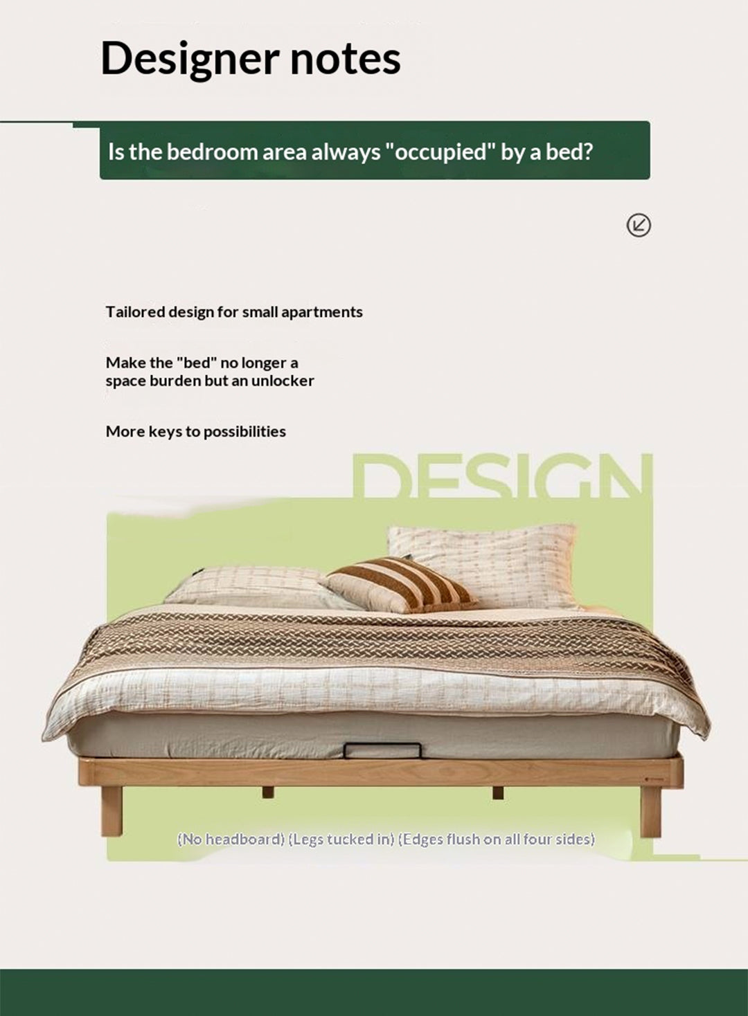 Beech, Rubberwood Solid Wood Platform Bed, Headboard-Free Bed with Flat Edge