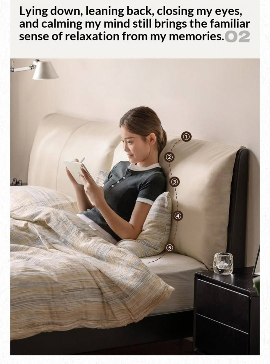 Rubberwood Solid Wood Bed — Modern Minimalist Design with Upholstered Genuine Leather