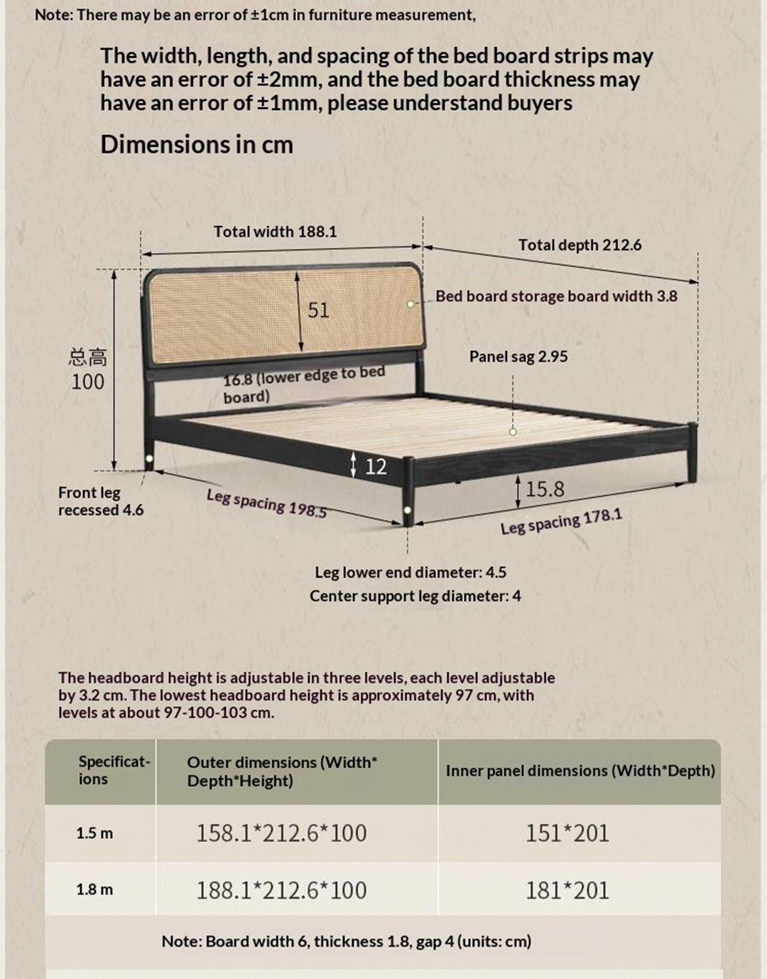 Oak Solid Wood Bed — Black Slab Rattan Vintage Style Bed