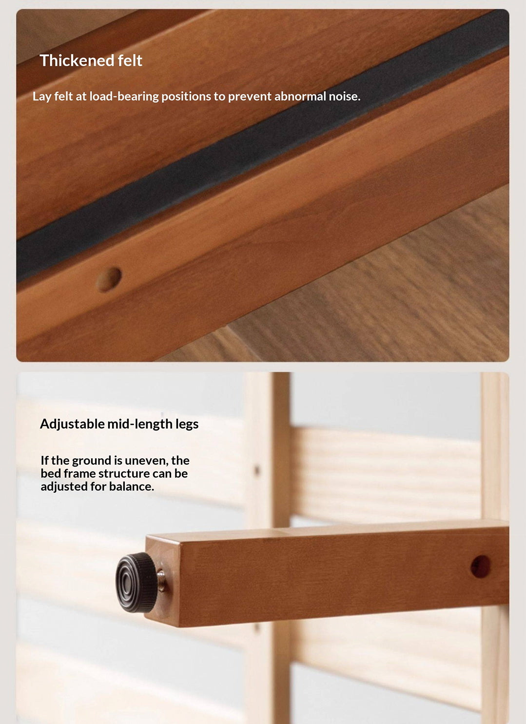 Poplar Solid Wood Bed with Vintage High Backrest and Soft Upholstery