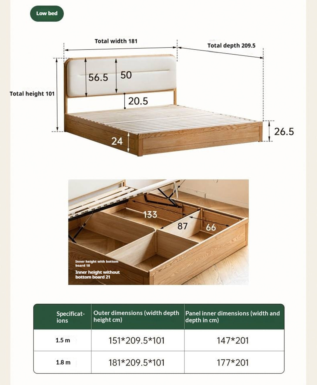 Oak, Rubberwood Solid Wood Bed — Modern Minimalist Box Bed