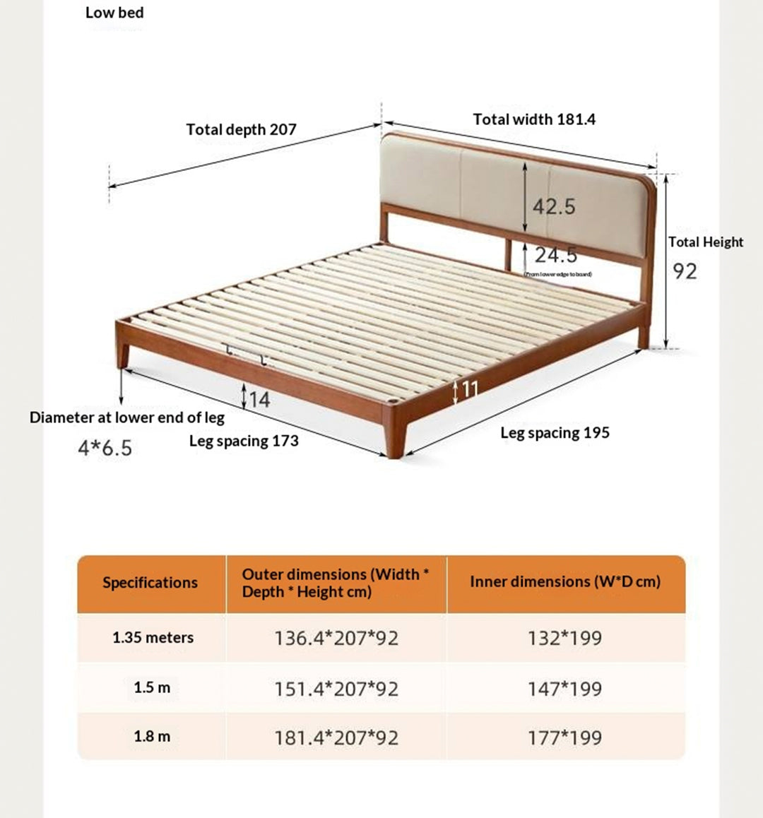 Poplar Solid Wood Bed — Vintage Style with Soft Backrest, Genuine Leather and Edge Finish