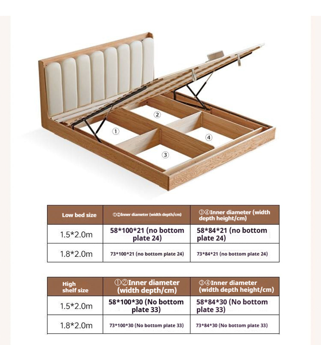 Oak Solid Wood Box Bed — Suspension and Upholstered with Genuine Leather  Piano Key Design