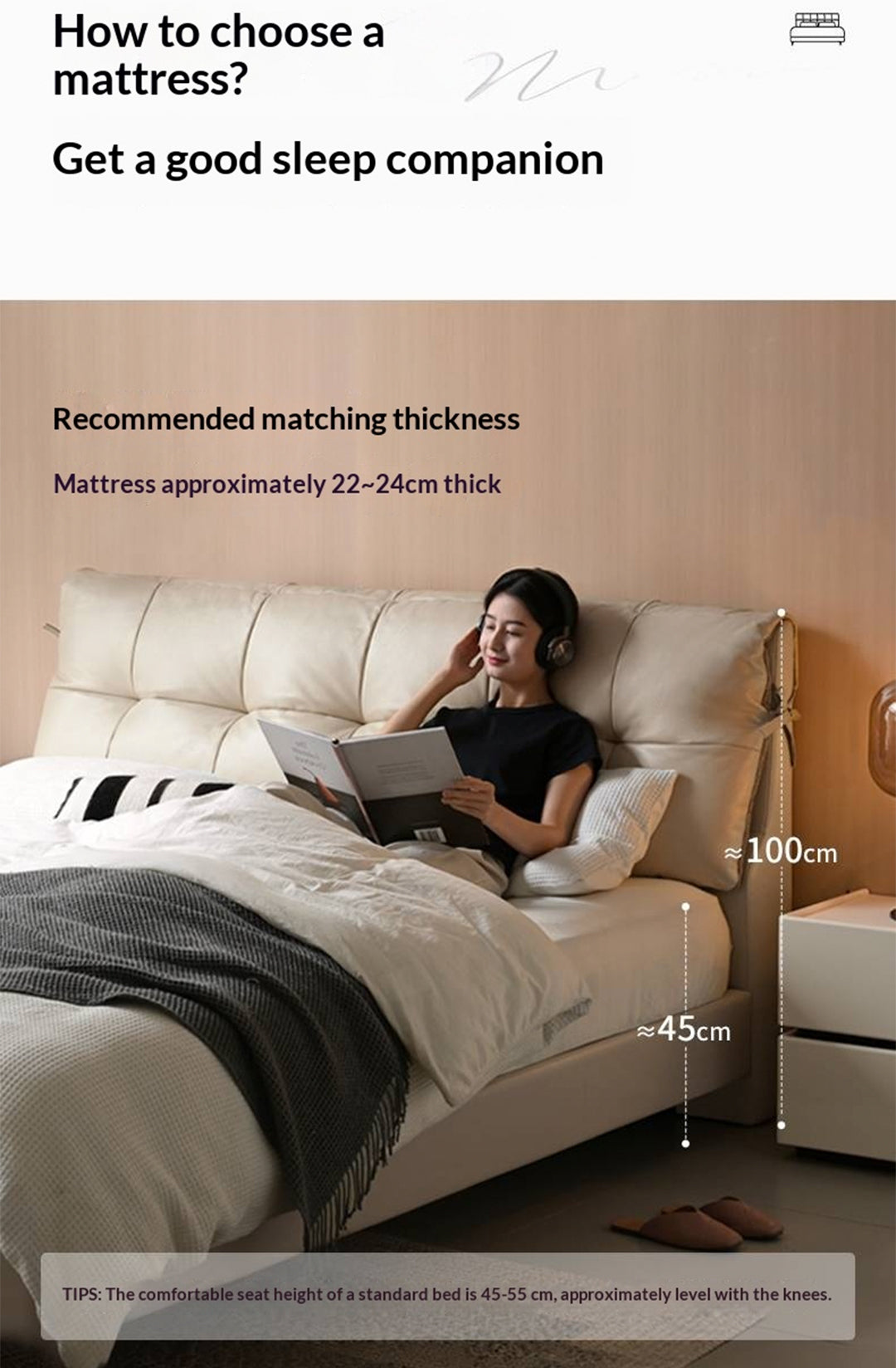 Genuine Leather Italian Light Luxury White Soft Headboard Bed