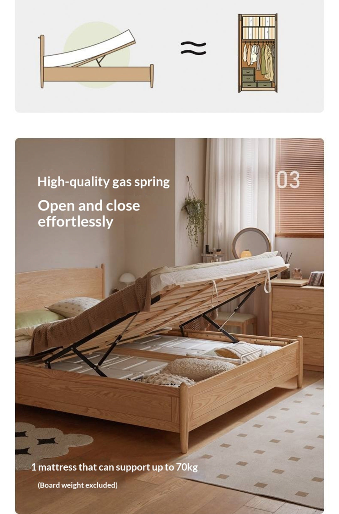 Oak Solid Wood Box Bed, Modern Minimalist