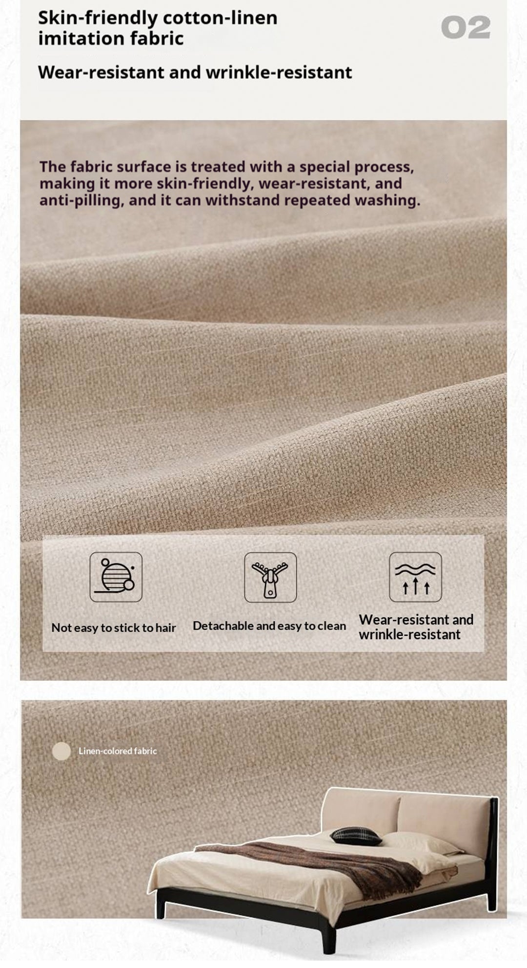 Rubberwood Solid Wood Bed — Modern Minimalist Design with Upholstered Genuine Leather