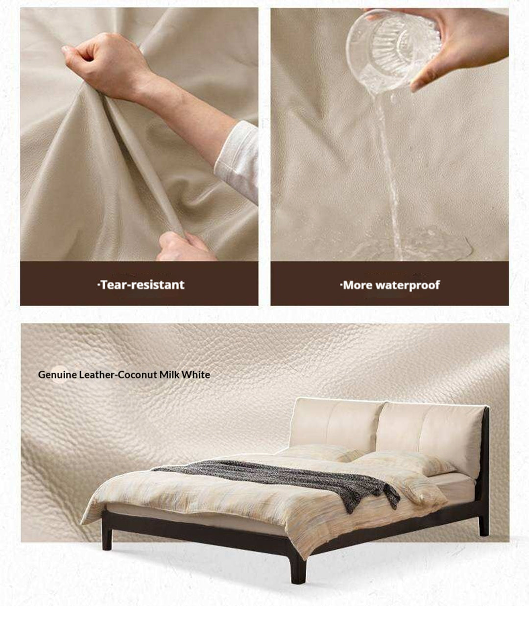 Rubberwood Solid Wood Genuine leather, Fabrics Simple Soft Double Bed