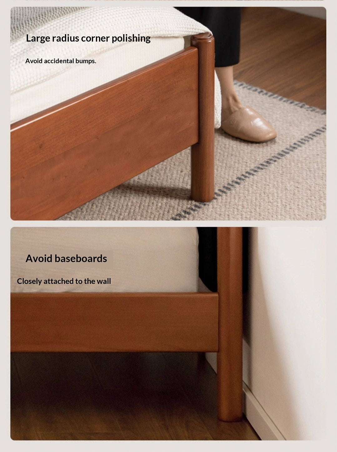 Poplar Solid Wood Bed with Vintage High Backrest and Soft Upholstery