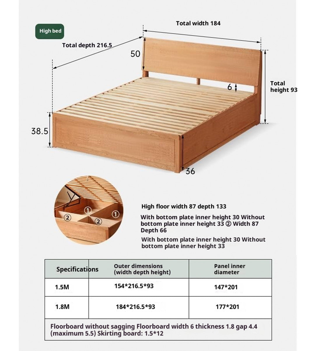 Cherry Solid Wood High-Pressure Box Bed