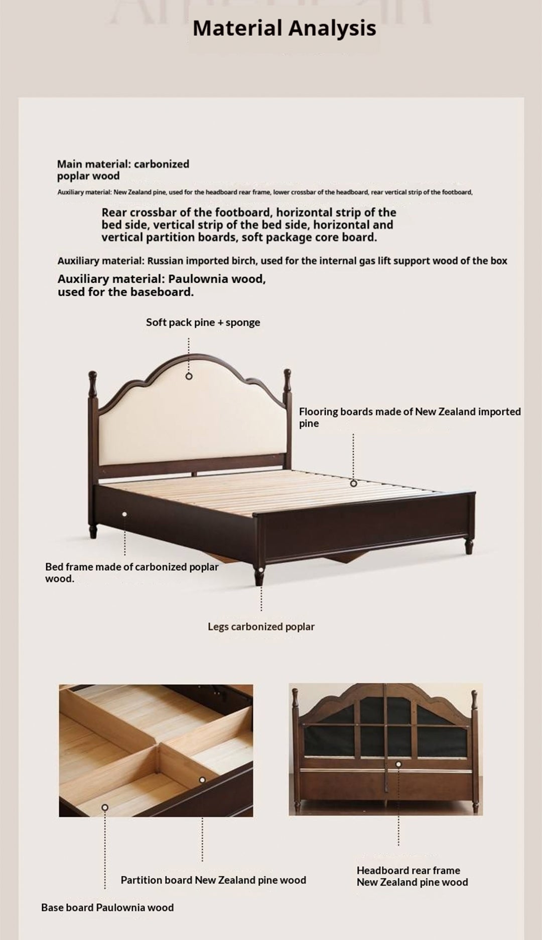 Poplar Solid Wood Box Bed — American Style Vintage with Soft Backrest