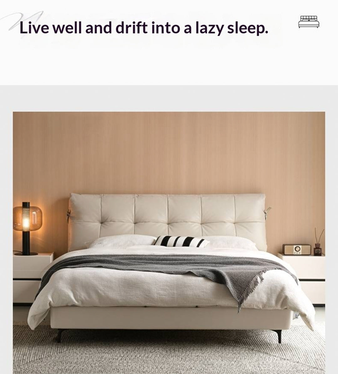 Genuine Leather Italian Light Luxury White Soft Headboard Bed