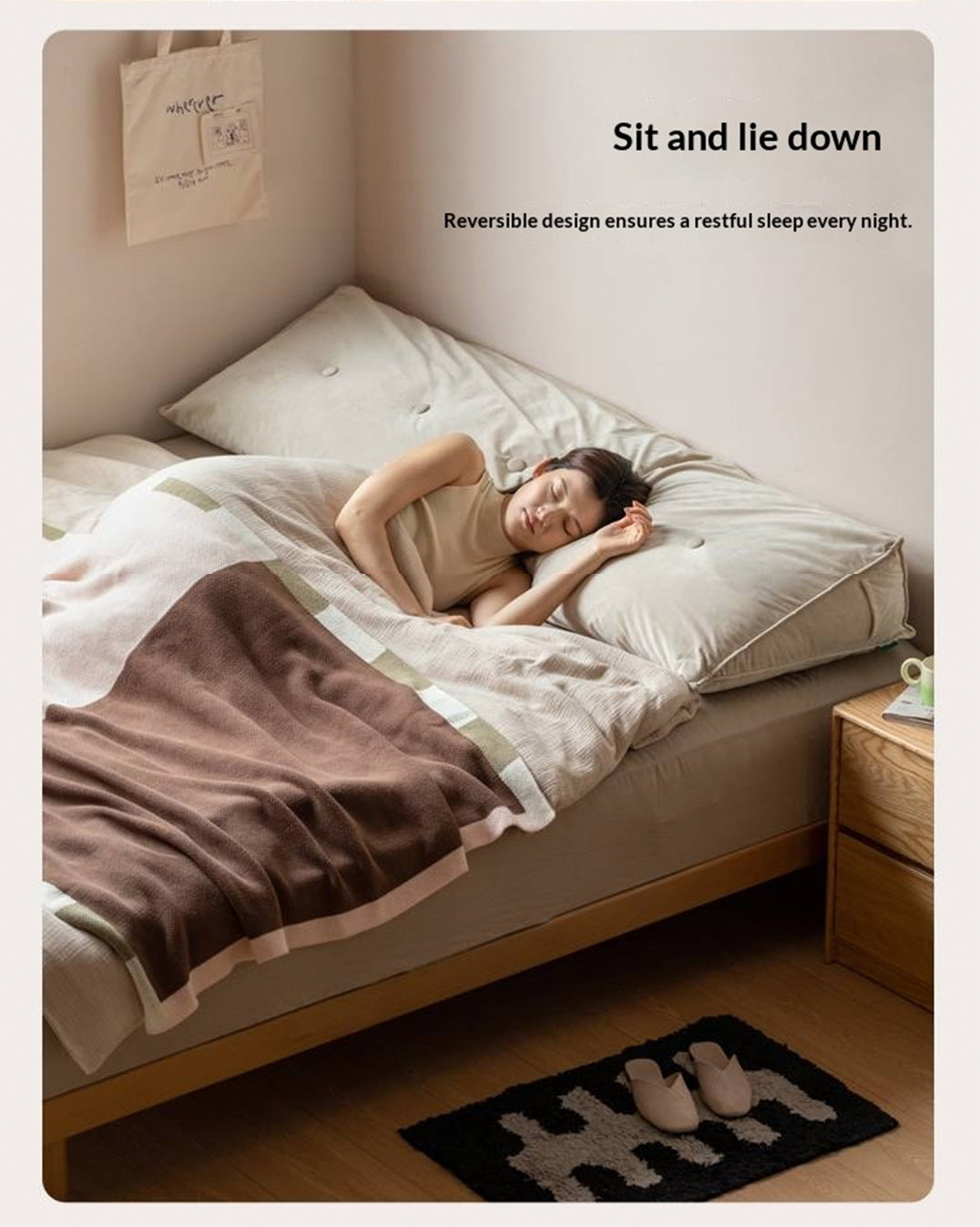 Beech, Rubberwood Solid Wood Platform Bed, Headboard-Free Bed with Flat Edge