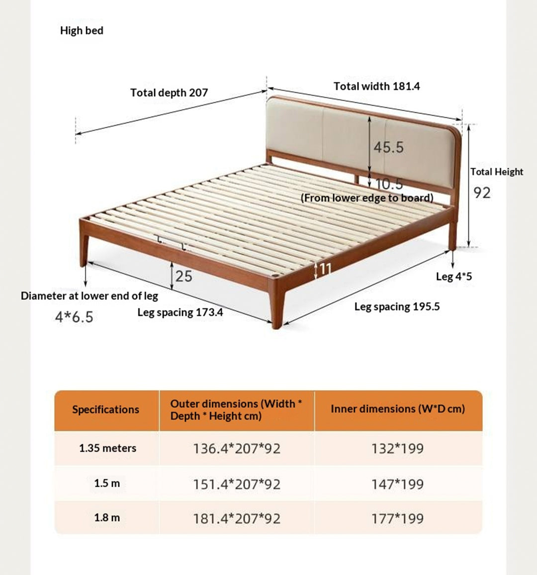 Poplar Solid Wood Bed — Vintage Style with Soft Backrest, Genuine Leather and Edge Finish