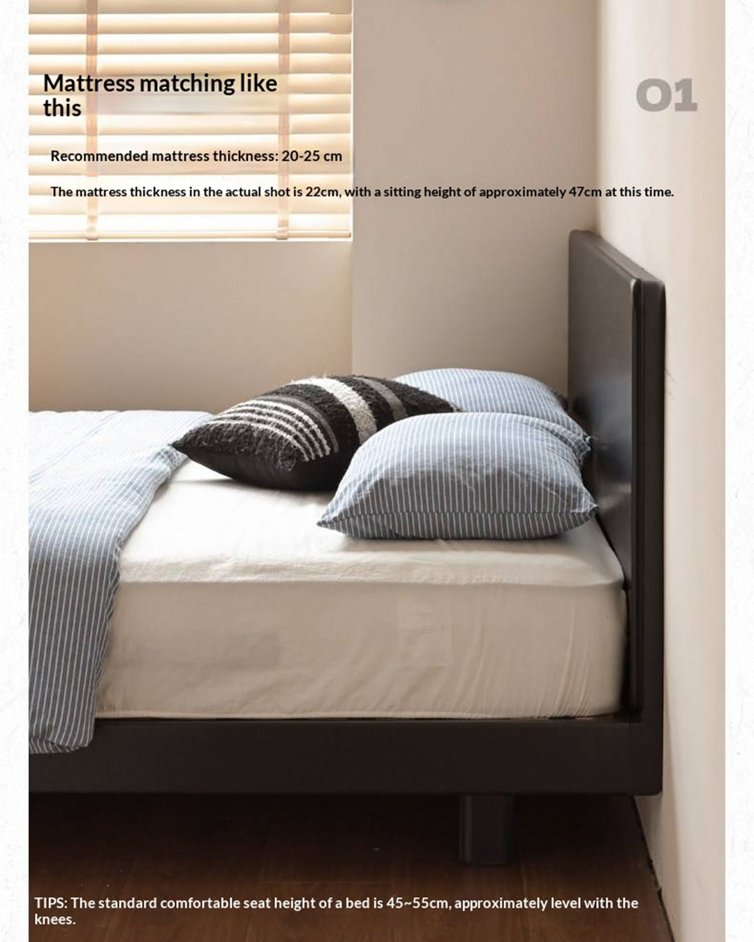 Rubberwood Solid Wood Bed — Modern Minimalist Large Slab Black Floating Bed