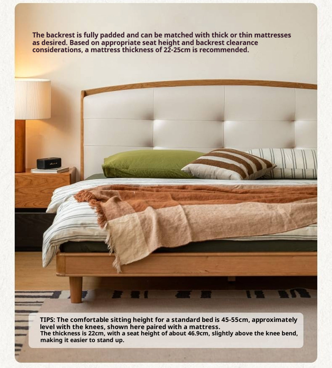 Cherry, Pine, Beech Solid Wood Bed Retro Vintage