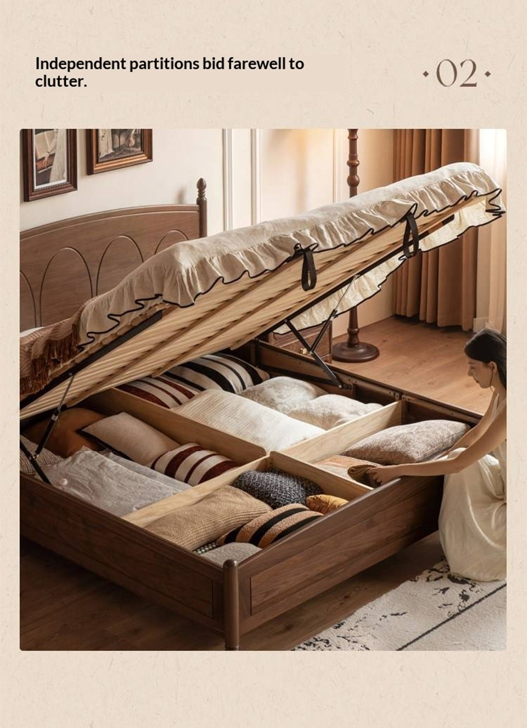 Black Walnut Solid Wood Box Bed — French Retro Style