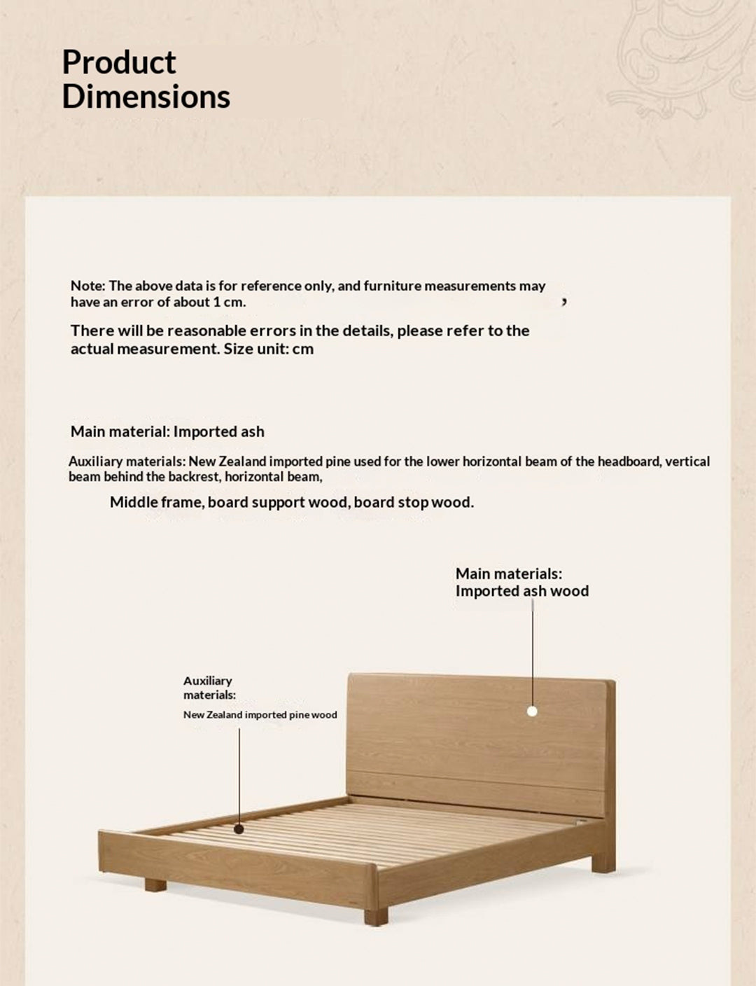 Ash Solid Wood Bed — Modern Minimalist Large Slab Design with Luminous Features