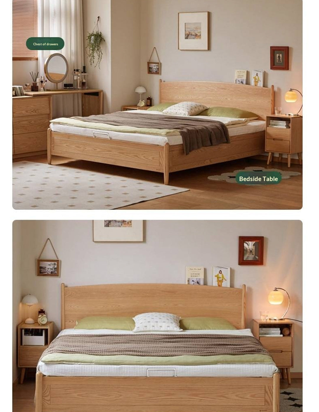 Oak Solid Wood Box Bed, Modern Minimalist
