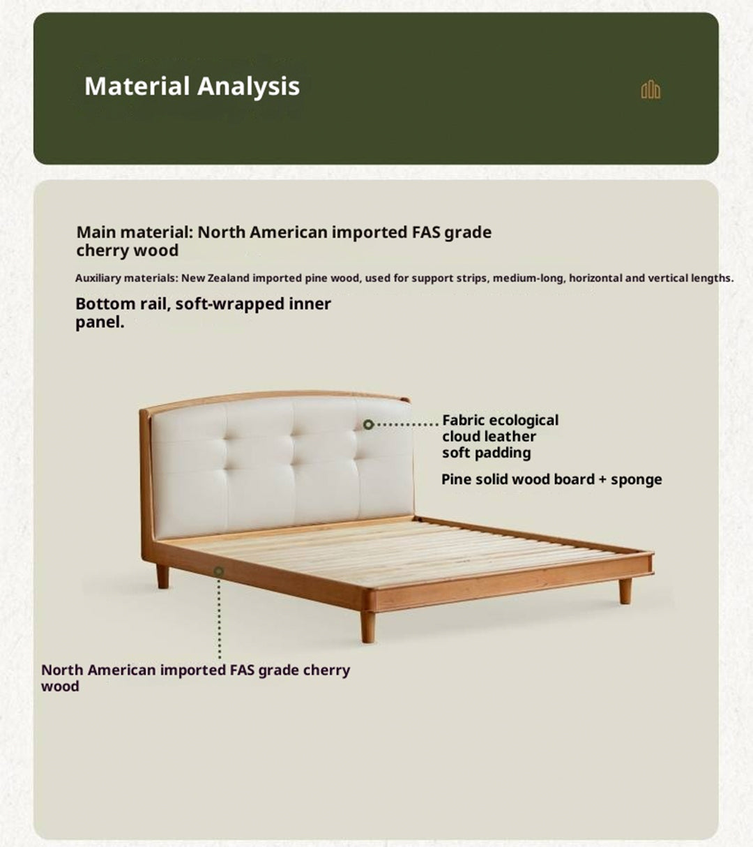 Cherry, Pine, Beech Solid Wood Bed Retro Vintage