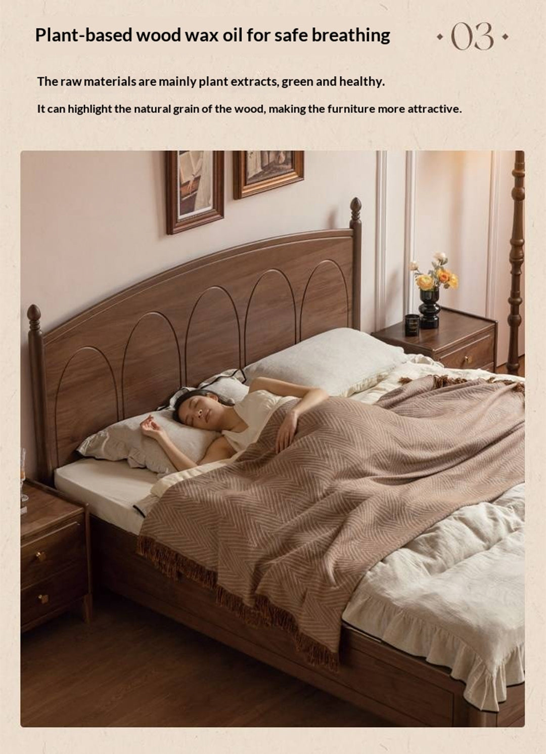 Black Walnut Solid Wood Box Bed — French Retro Style