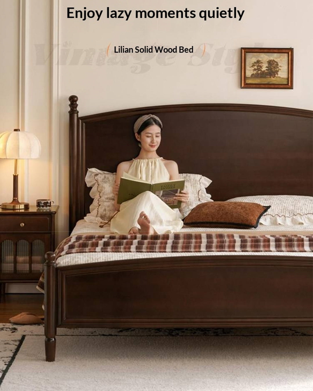 Poplar Solid Wood Bed — American Retro Style