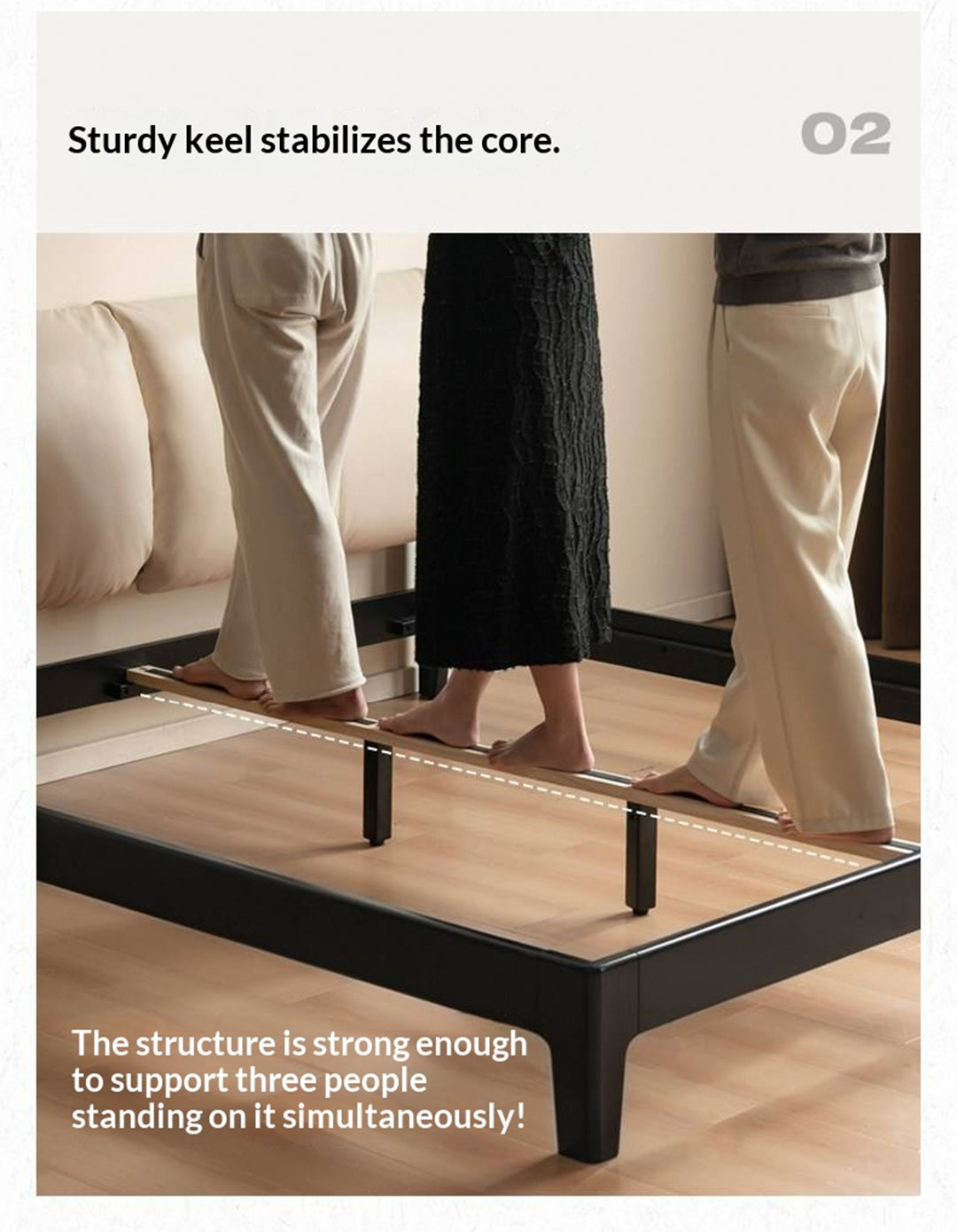 Rubberwood Solid Wood Bed — Modern Minimalist Design with Upholstered Genuine Leather