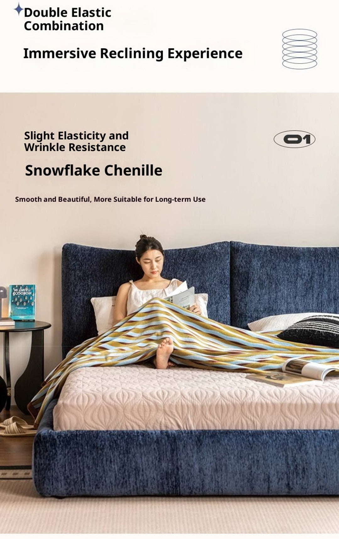 Fabric Chenille Soft Bed Italian Style