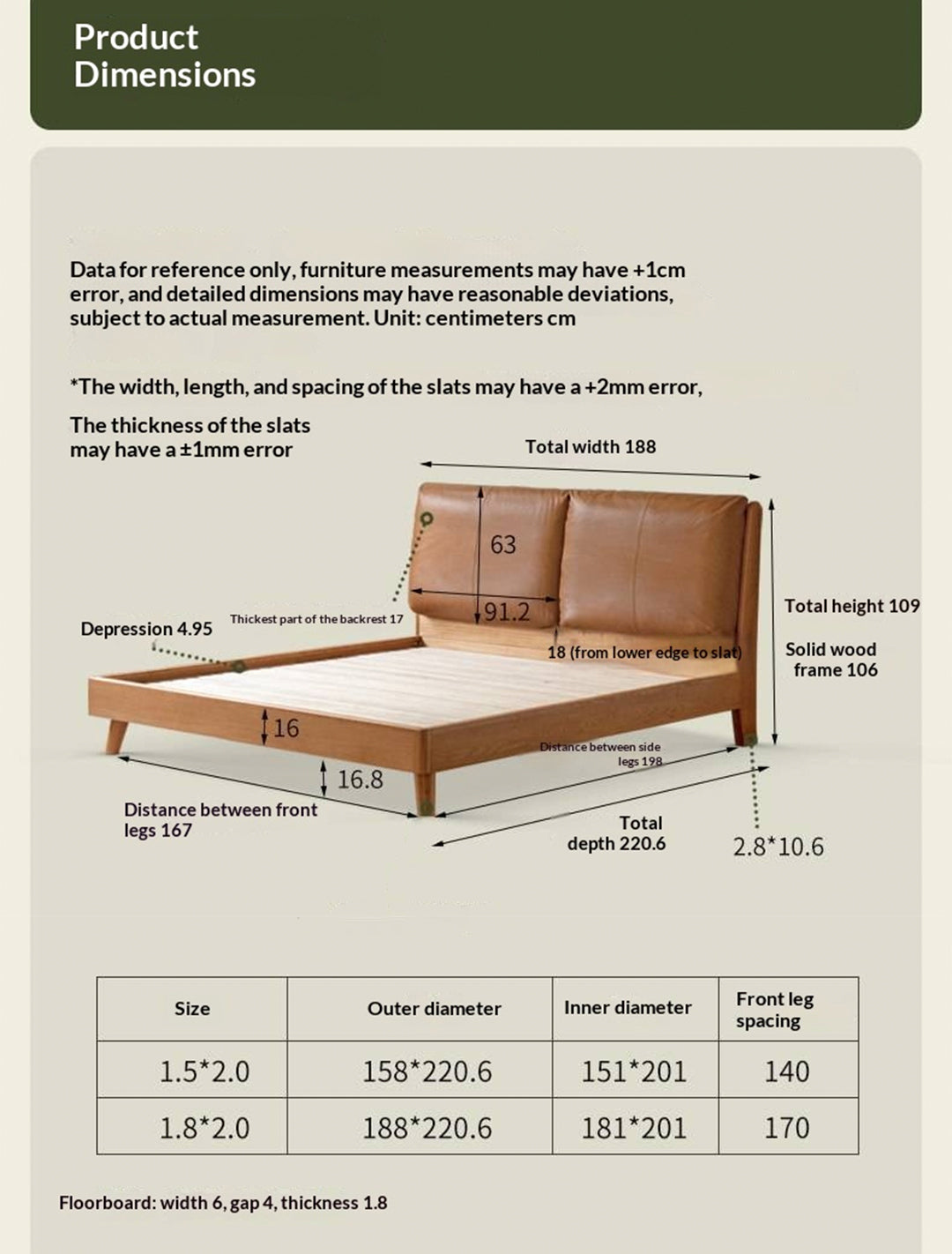 Cherry Solid Wood Bed — Retro Style with Genuine Leather Upholstery