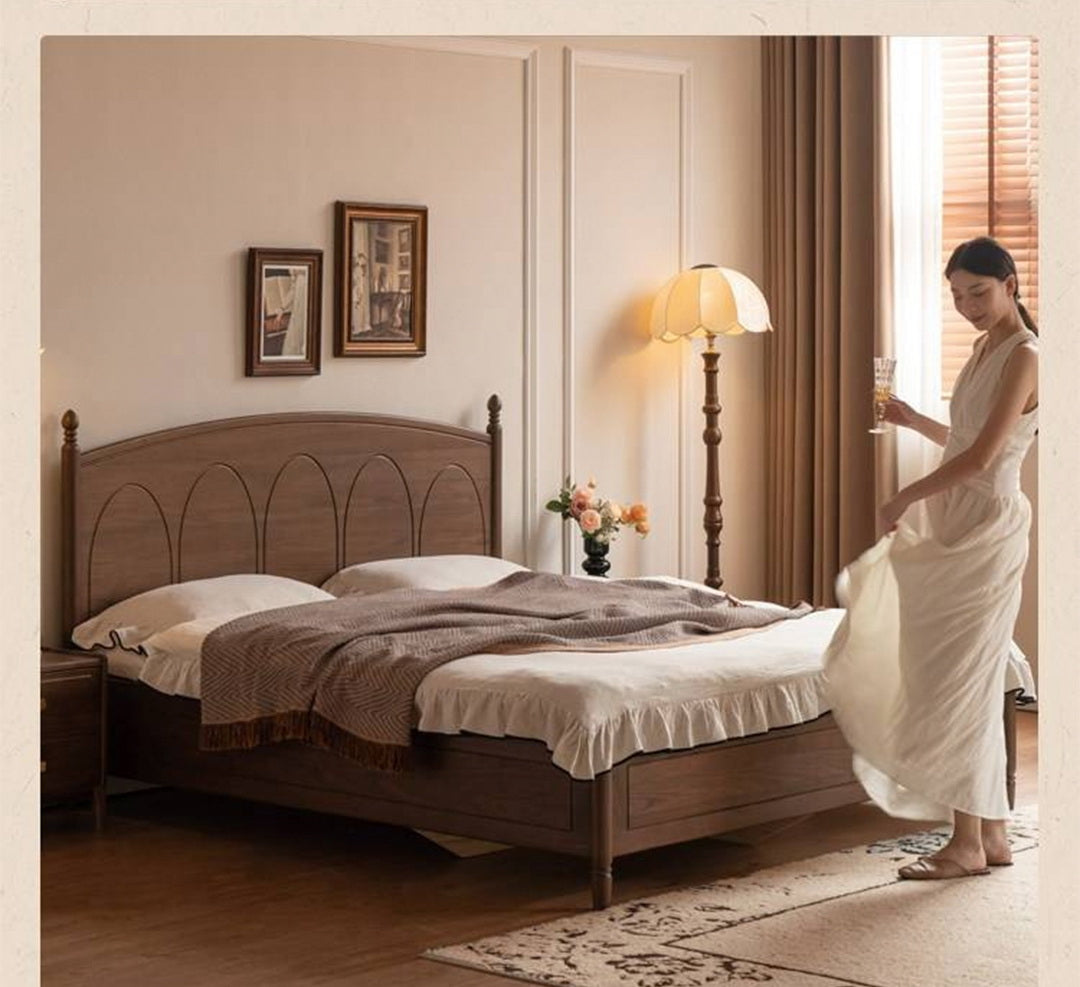 Black Walnut Solid Wood Box Bed — French Retro Style