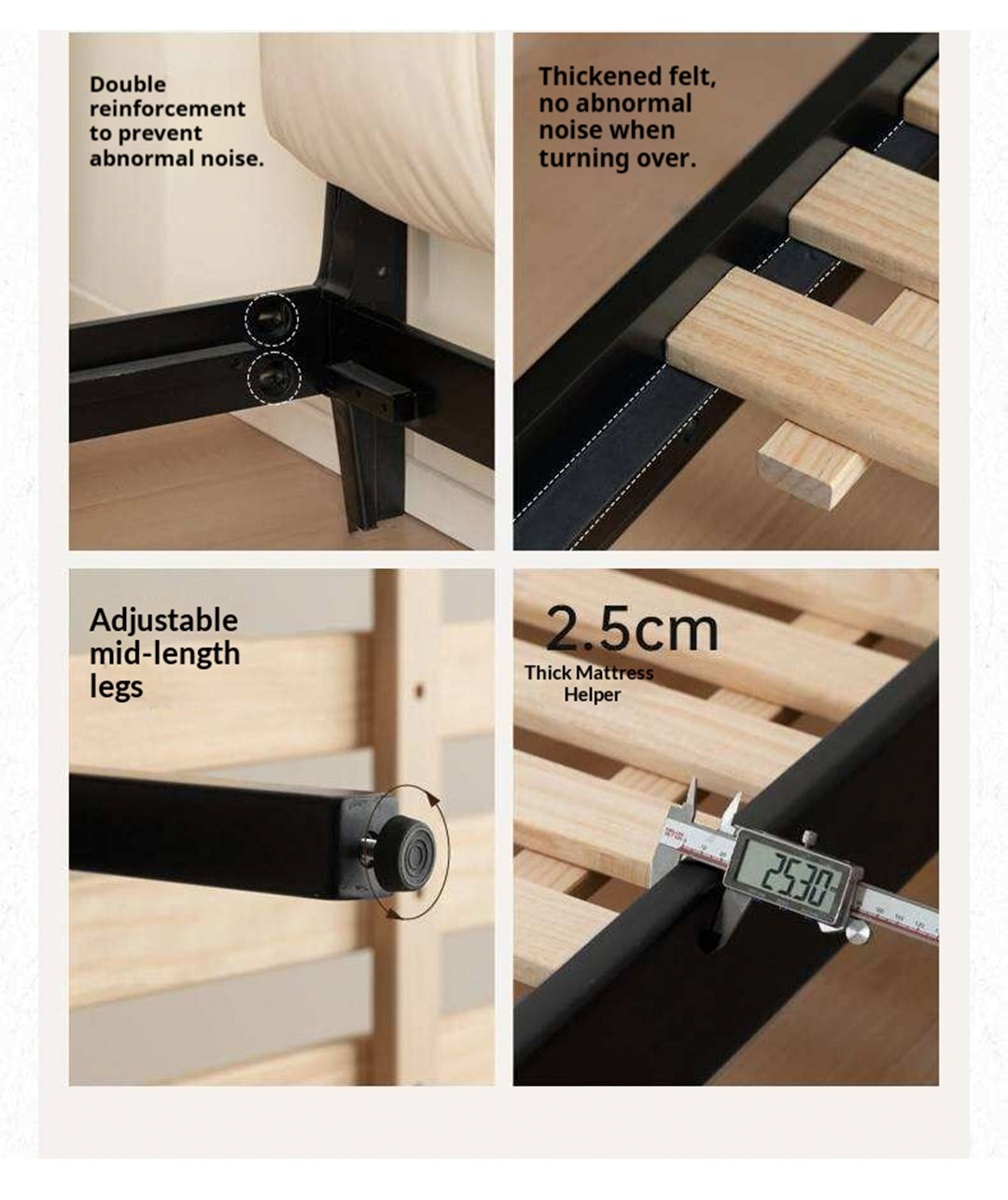Rubberwood Solid Wood Genuine leather, Fabrics Simple Soft Double Bed