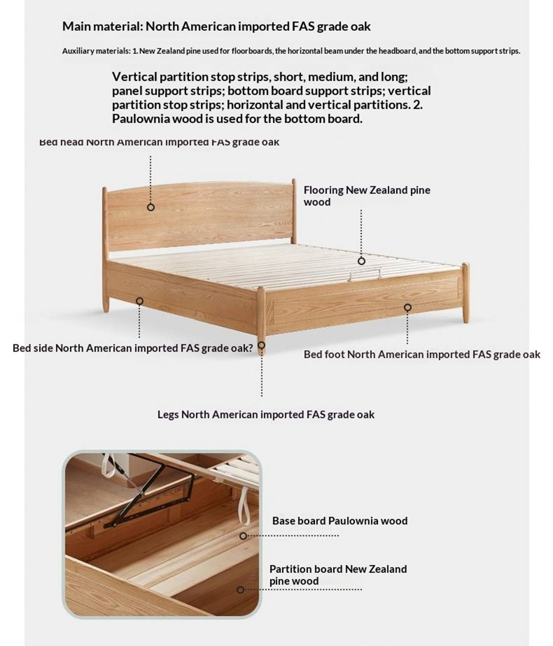 Oak Solid Wood Box Bed, Modern Minimalist