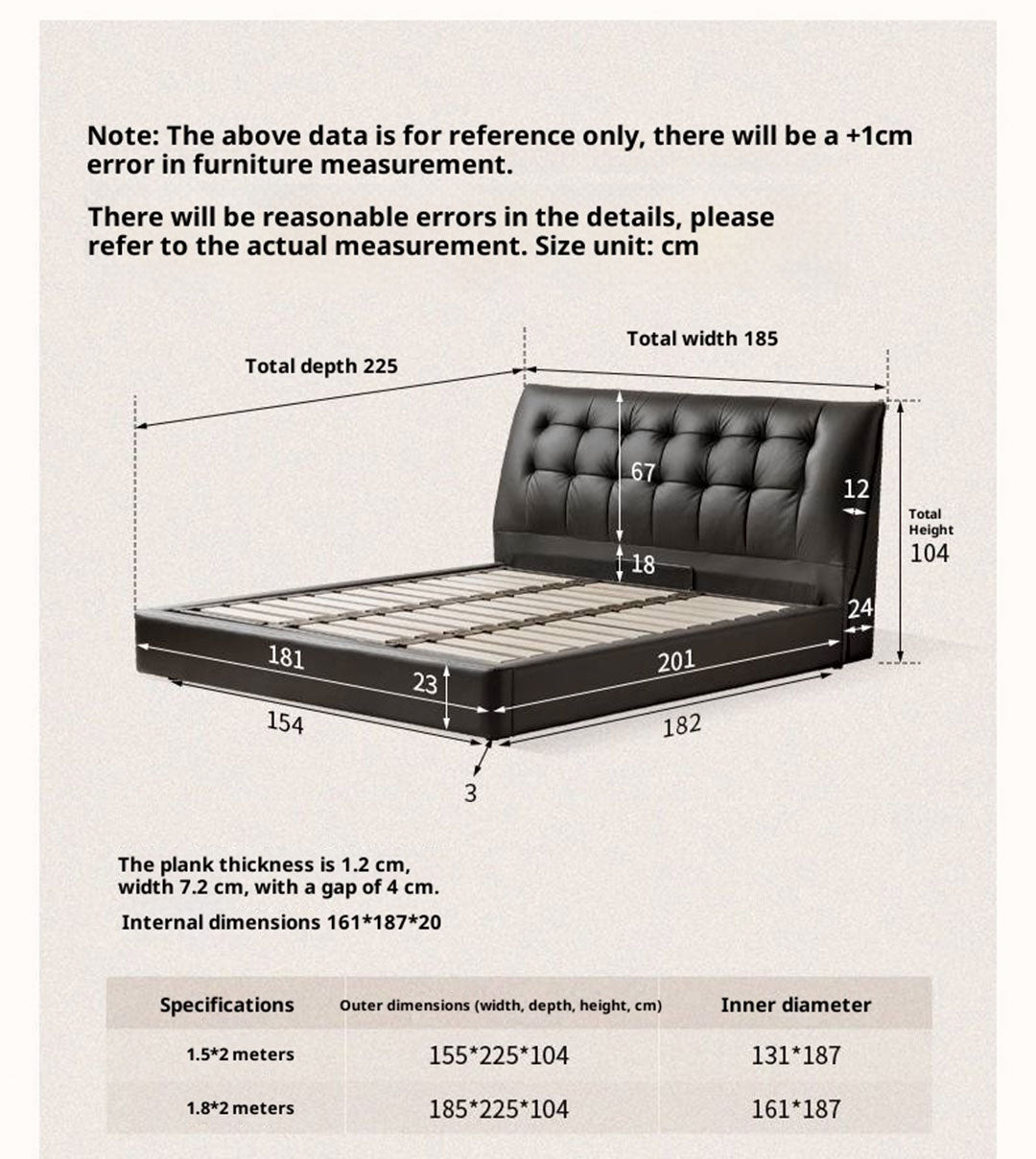 Genuine Leather Black Light Luxury Soft Box Bed