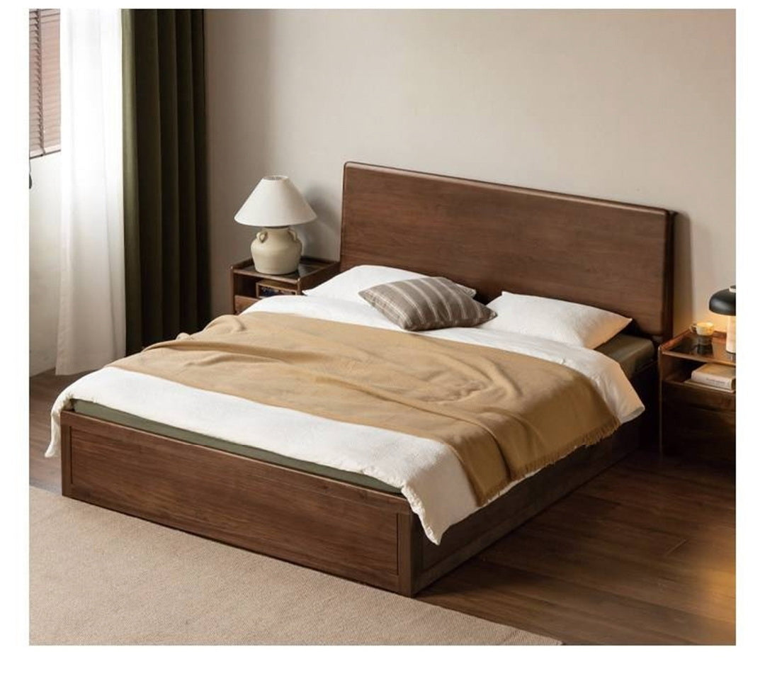 Black Walnut Solid Wood Box Bed — Luxury Multifunctional Storage Bed
