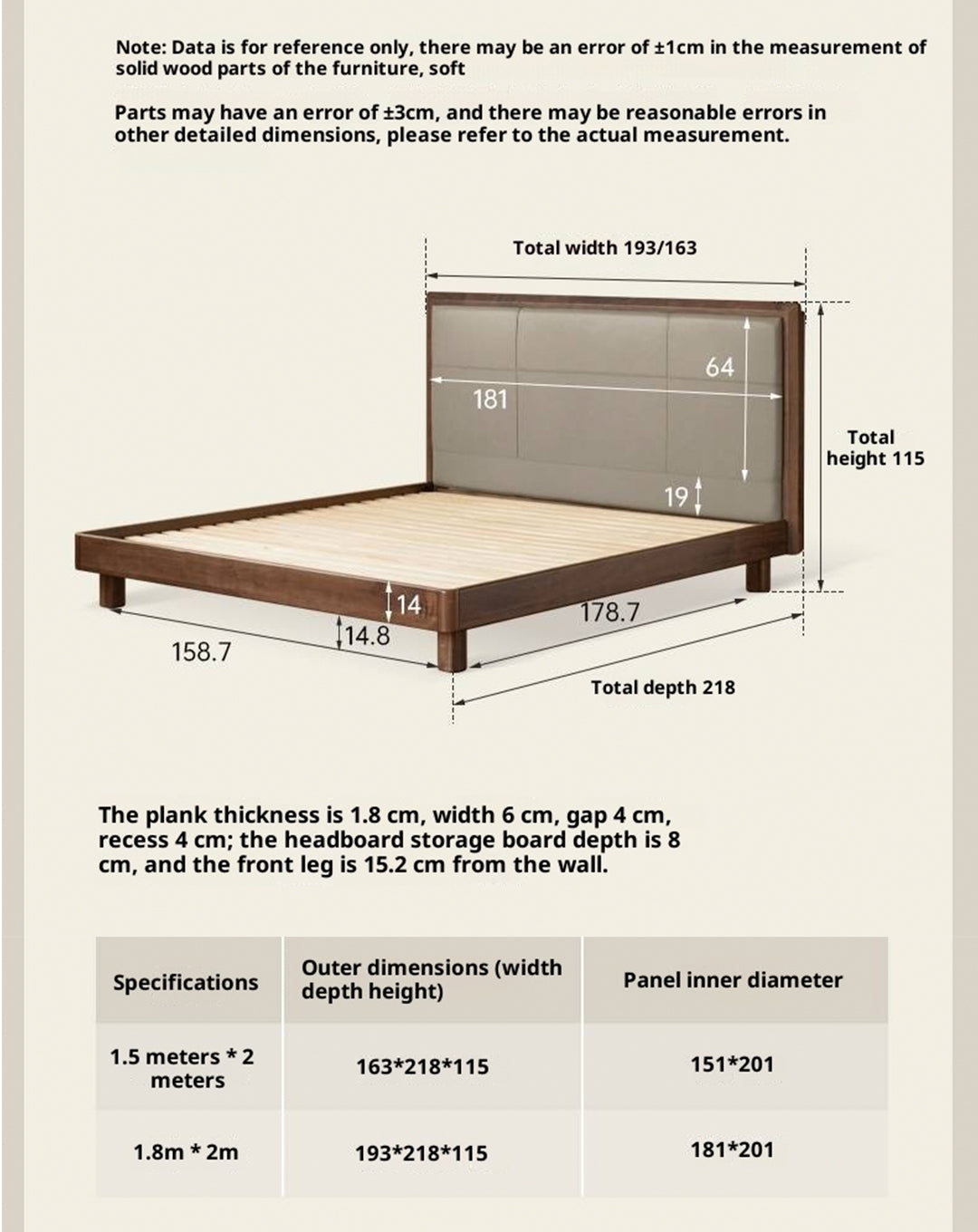 Black Walnut, Oak Solid Wood Italian Light Luxury Genuine Leather Soft Headboard Luminous Bed