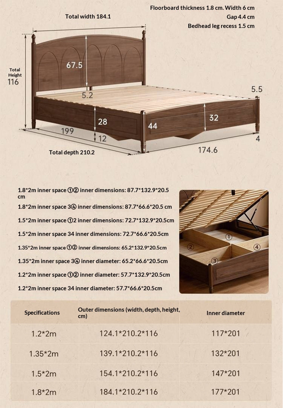 Black Walnut Solid Wood Box Bed — French Retro Style