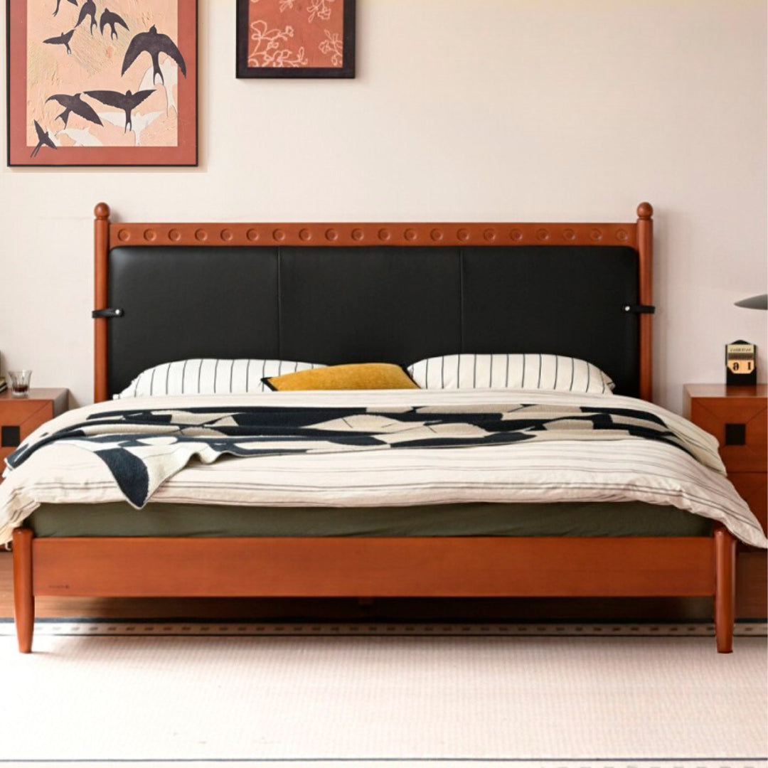 Poplar Solid Wood Vintage Soft Backrest Bed