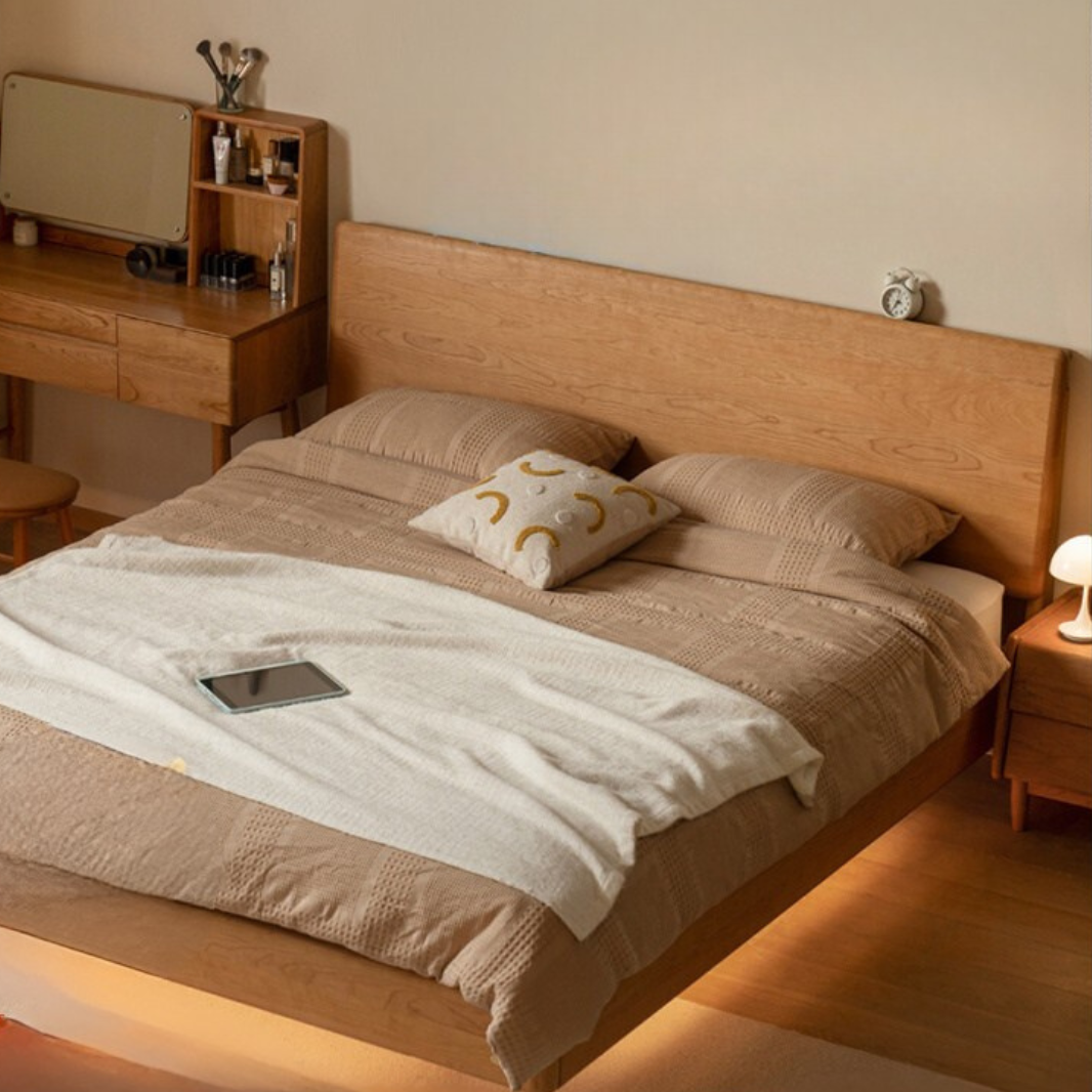 Cherry Solid Wood Bed Modern Style
