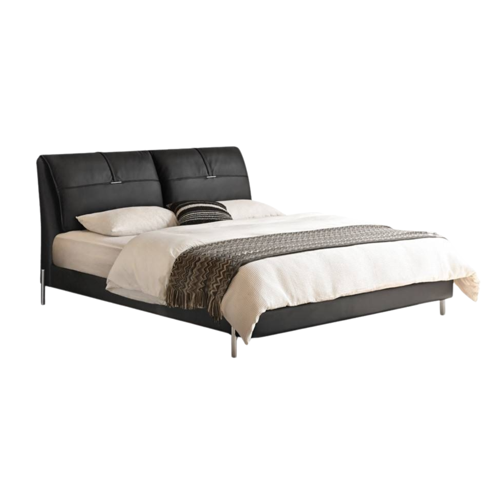 Genuine Leather Italian Light Luxury Black Bed
