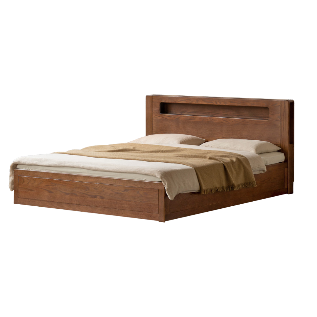 Oak Solid Wood Modern Minimalist Multifunctional with Light Box Bed