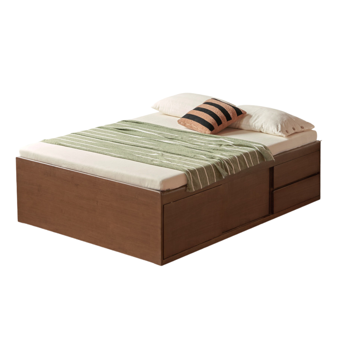 Rubberwood Solid Wood Modern Simple Box Platform Bed, Headboard-Free Bed