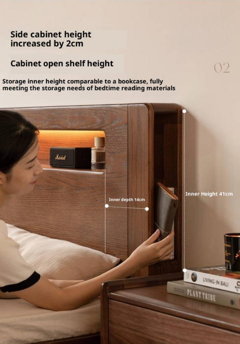 Oak Solid Wood Modern Minimalist Multifunctional with Light Box Bed